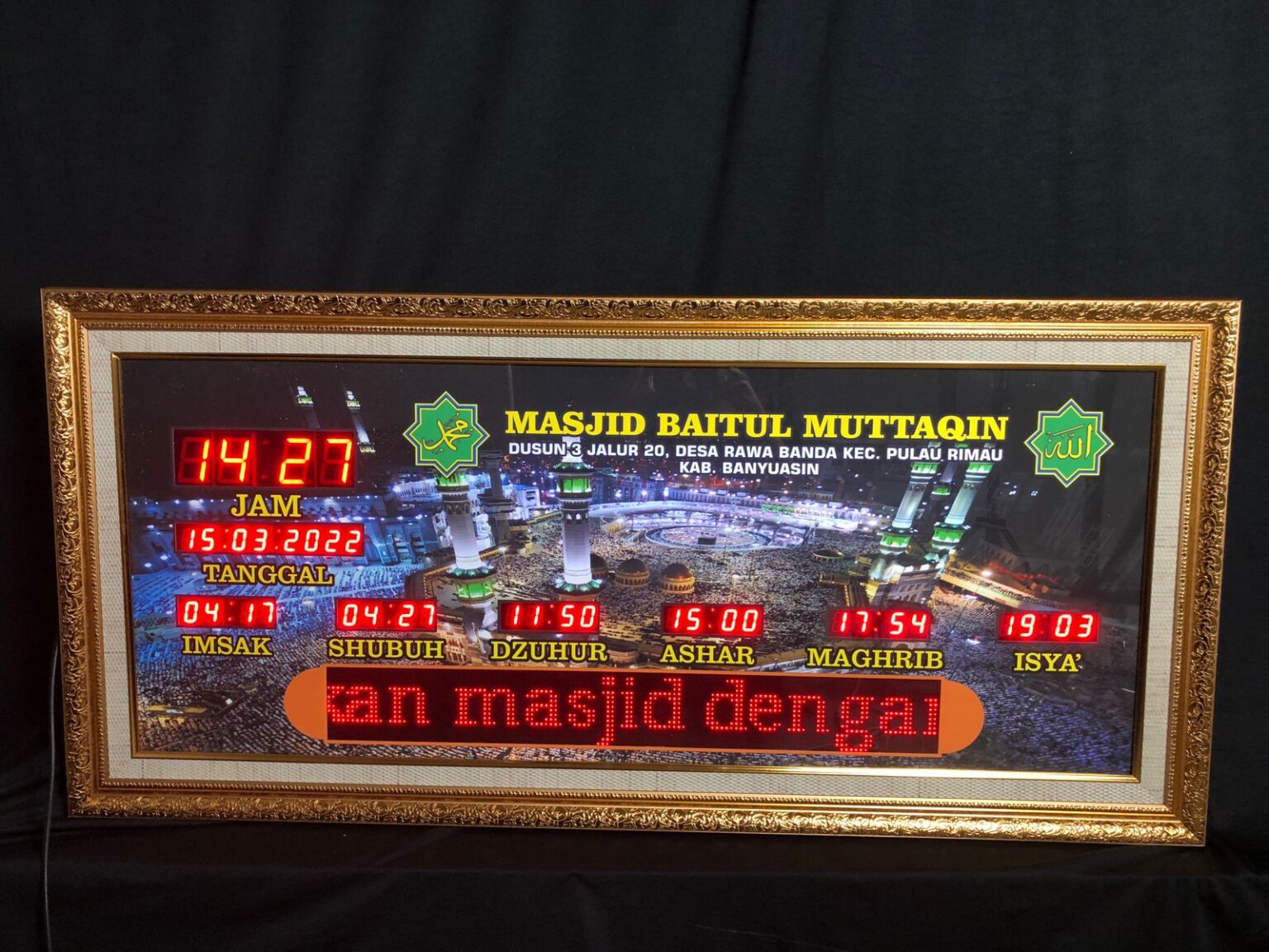 Jam Sholat Digital JWS-M3 terpasang di masjid